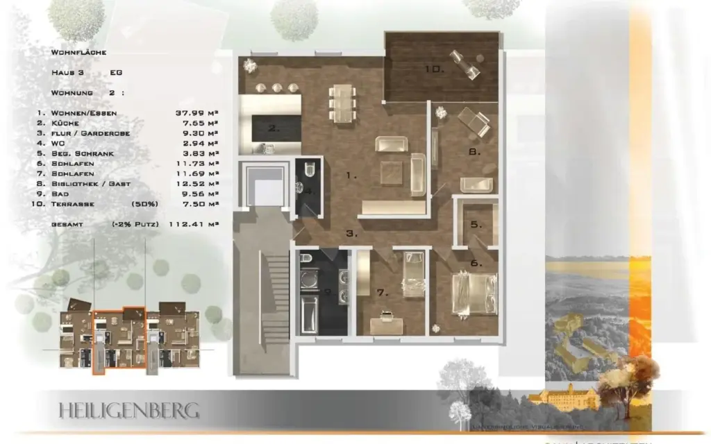 Wohnungsgrundriss des Entwurfs in Heiligenberg